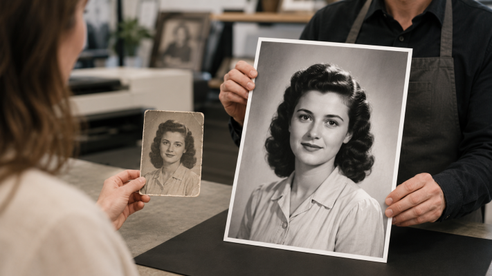 A larger photo restored from an old photo